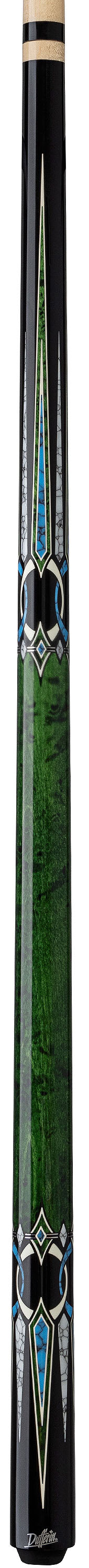 Dufferin D-547 Green Stain Curly & Blue Pool Cue - Wrapless -Dufferin