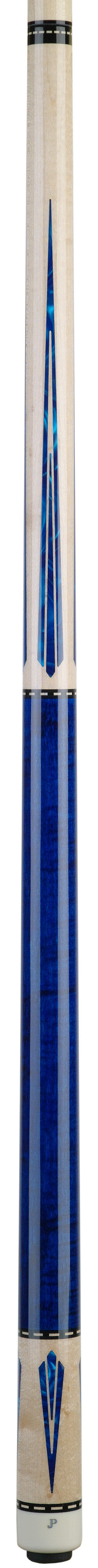 Blue pool cue with no wrap grip and paua shell accents -Pechauer