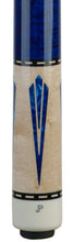 Load image into Gallery viewer, Pechauer pool cue with blue stained Paua shell accents and blue stained no wrap grip